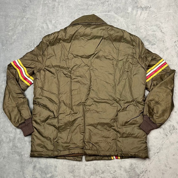 Vintage 70s 80s Olive Green Lined Bomber Jacket Hidden Hood Sportswear Men's Lrg - Picture 4 of 16